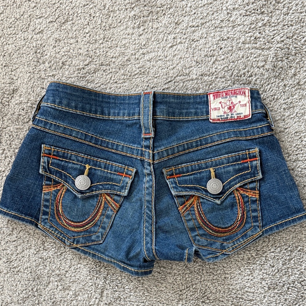 True Religion Women's Dark Blue Low-Rise Denim Shorts - Picture 4 of 7